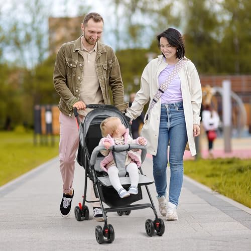 Travel Baby Stroller One Hand Folding, Lightweight Infant Pushchair 4.2kg, Adjustable Backrest Toddler Stroller Compact Foldable Baby Pram Canopy Storage Basket Cup Holder 10kg (Grey) - Image 3