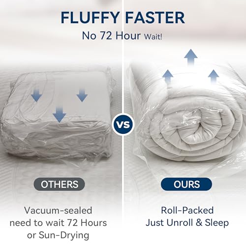 BDEUS Dual Layer 5 Inch Memory Foam Mattress Topper Queen Size, 2 Inch Gel Memory Foam Plus 3 Inch 1450 GSM Down Alternative Quilted Pillow Top Mattress Pad Cover,White