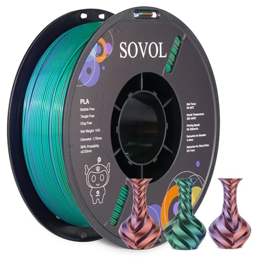 Image of Sovol Silk PLA Filament Tri Color Co-Extrusion 1.75mm, 3D Printer Filament 1kg / 2.2lbs, Shiny Silk Copper Purple Green 3 in 1 Coextrusion PLA Material + /-0.03mm
