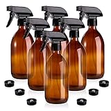 Yarlung 6 Pack Glass Spray Bottles with Trigger Pumps, 16 Oz Amber Refillable Containers for Essential Oils, Cleaning Products, or Aromatherapy, Durable Black Trigger Sprayer, Mist and Stream Settings