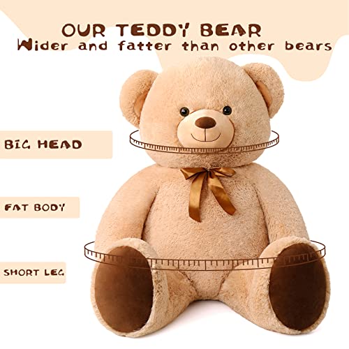 Tezituor Giant Teddy Bear Stuffed Animal 47Inch, Big Stuffed Bear Plush For Kids Adult Girlfriend, Large Teddy Bears Plush Gift For Christmas Valentine's Day Birthday Baby Shower,Tan #TOP2