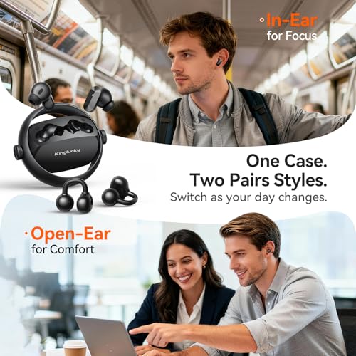 Image of Kinglucky 2-in-1 Wireless Earbuds, in-Ear & Open Ear Clip-On Earbuds Comfortable fit, Bluetooth Headphones 5.4 with Noise Cancelling Mic, Power Swap Charging, Up to 50H, Black