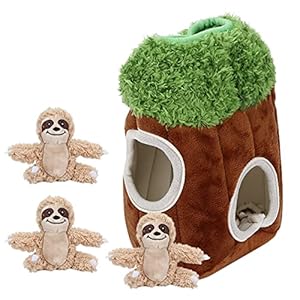ZJchao Hide and Seek Dog Toy, Dog Hide and Seek Toy Interactive Burrow Dog Toy with Squeaker Plush Sloth Inside Trunk Dog Toy Dog Toy for Small and Medium Size Dogs, 7.4×5.9×3.1in