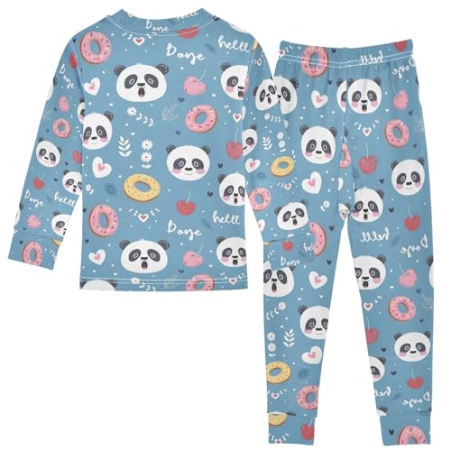 ALAZA Cute Panda Flower Donut Pajamas Long Sleeve Sleepwear 2-Piece Pajama Set2