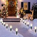 USOKYO 30Ft C9 Led Christmas Pathway Lights Outdoor, 20 Warm White Bulbs Waterproof Connectable Christmas Walkway Lights with Stakes for Yard Lawn Sidewalk Driveway Christmas Decorations