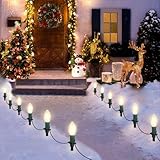 USOKYO 30Ft C9 Led Christmas Pathway Lights Outdoor, 20 Warm White Bulbs Waterproof Connectable Christmas Walkway Lights with Stakes for Yard Lawn Sidewalk Driveway Christmas Decorations