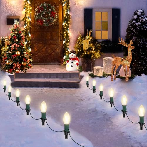 USOKYO 30Ft C9 Led Christmas Pathway Lights Outdoor, 20 Warm White Bulbs Waterproof Connectable...