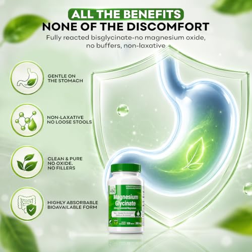 Image of Magnesium Glycinate 200mg Elemental (from 1540mg Chelated Bisglycinate) - Sleep, Muscle & Heart Support - Gentle on Stomach, High Absorption, Non-GMO, 120 Easy-Swallow Tablets - Health Thru Nutrition