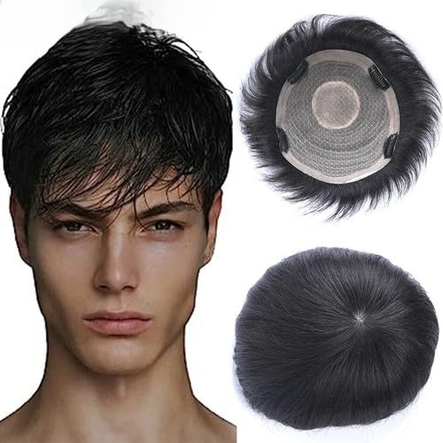 VIEWS Men's Wig Human Hair Toupee with PU Around Hair Replacement Clip in Male Hairpieces For Men (Base 16 * 18 cm)-image-15