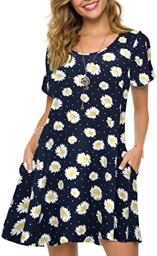 ZENNILO Plus Size Casual T Shirt Dresses for Women Flowy Swing Tunic Dress Pockets(3-Navy Blue,2X)