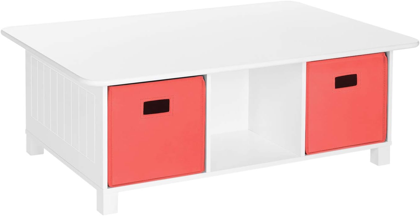 RiverRidge Kids 6 Cubby Storage 2pc Activity Table, White with Gray Bins