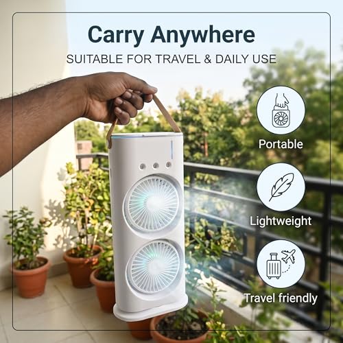 Image of Mini Air Cooler USB Rechargeable Fan with Spray Mist & Remote