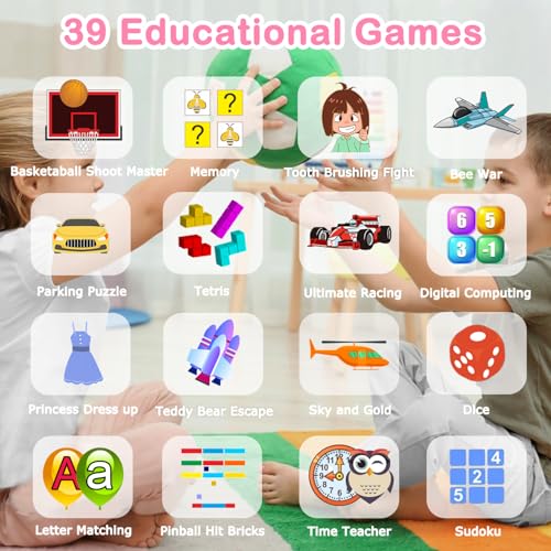 Image of Cosjoype Kids Game Smart Watch Gift for Girls Age 6-12, 39 Puzzle Games HD Touch Screen Kids Watches with Video Camera Music Player Pedometer Flashlight 12 /24hr Toys for 7 8 9 10 11 12 Year Old Girls