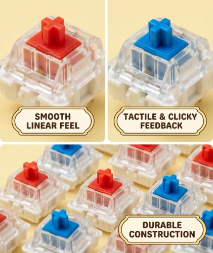 Image of 40 Pcs Keyboard Switches with Piercing, Red Switch Mechanical Keyboard, Key Puller Universal, 40-Pc Red Clicky 3-Pin Tactile Set