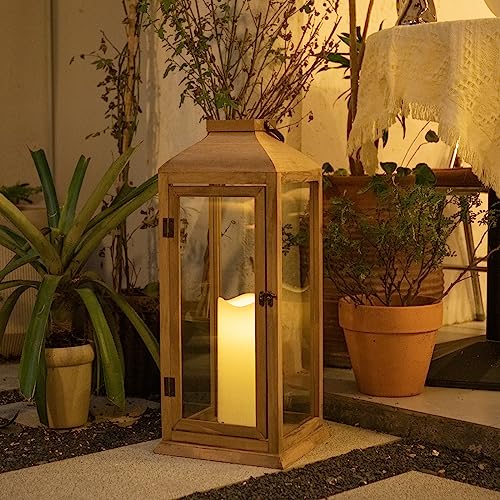 Bdor 2 Pack Lanterns Decorative - 27.5in New Zealand Pine Lanterns Decorative with Flameless Pillar Candles, Decorative Lanterns for Home Decor, Indoor Outdoor, Front Porch, Garden, Farmhouse Style by Bdor - Image 2
