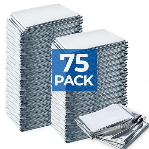 Image of K Kingstar Emergency Blanket 75 Pack, 84 inch L x 52 inch W, Bulk Supply for Homeless Outreach, Mylar Blankets Retain 90% Body Heat, Perfect for Building Winter Survival Kits & Community Care Packages