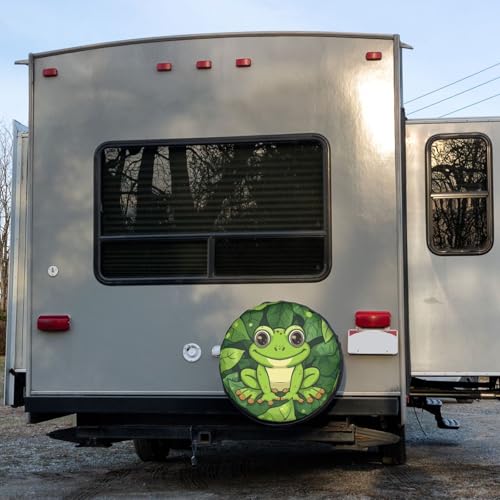 Image of Delerain Spare Tire Cover Frog Green Leaves Wheel Covers Sun Protection Waterproof for Truck RV Trailer SUV and Many Vehicle (14 Inch for Diameter 23 inch-27 inch)