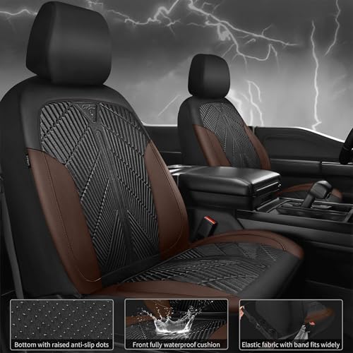 Image of CAR PASS Waterproof Black Brown Car Seat Covers Front Seat Covers Neoprene Wetsuit,All-Weather Non-Slip Durable,Universal Fit for SUV Sedans Trucks Automotive,Airbag Compatible,3D Emboss Black Brown