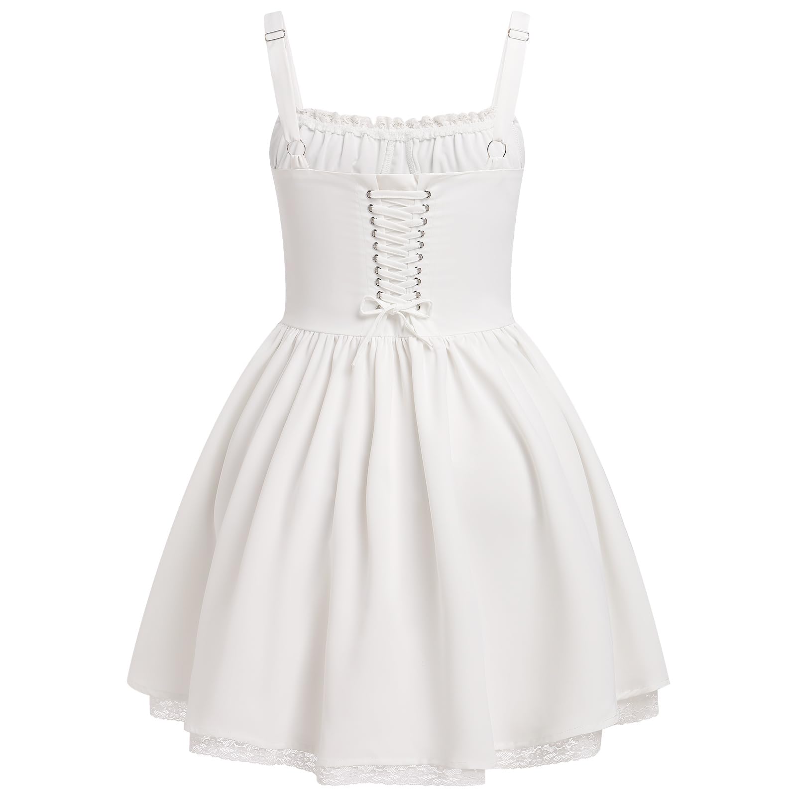 Women's Short Corset Sundress Boho Mini Dress Sleeveless Backless Low Cut Lace Dress Summer: Medium White