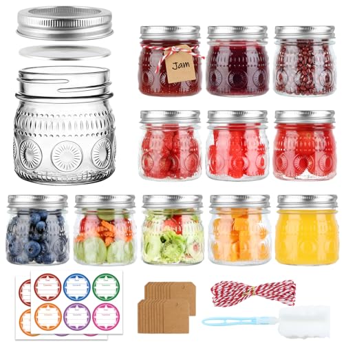 PINIWON Vintage Mason Jars 8 oz with Lids 12 Pack Half Pint Canning Jars