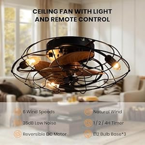 Caged ceiling fan with light 181 black ceiling fans with lights 6 wind speeds small farmhouse enclosed flush mount ceiling fan with lights for bedroom living room kitchen dinning room  urban country home decor