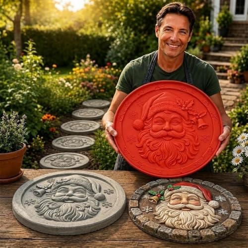 Christmas Reusable Stepping Stone Mold Cute Xmas Round Concrete Molds