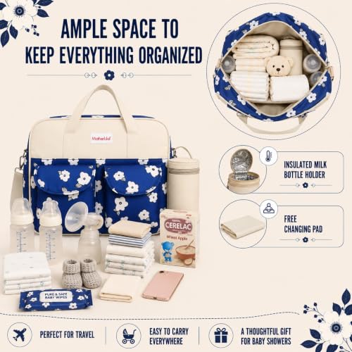 Image of Diaper Bag for Mothers for Travel with Changing Station | Tote Diaper Baby Bag for Mom | Diaper Bag with Insulated Bottle Holder & Changing Mat | 17 L,10 Pocket