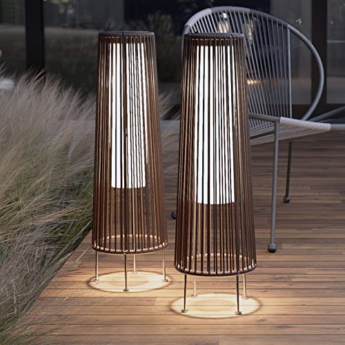 Grand patio Outdoor Solar Floor Lamp Wicker Solar Light Outdoor Waterproof for Yard, Garden, Pathway, Deck, Gordes 2 Pack, Dark Brown