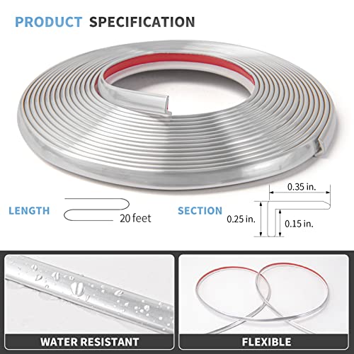 Image of Art3d 20 ft Flexible Outside Corner Trim for Tile Edge, Glittery Silver | Durable, Waterproof, Strong Adhesive, High Viscosity, Easy to Clean, Ideal for Tiles Edges, Furniture Decoration, Countertops