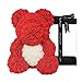 KEYDI Ours en Rose Eternelle avec Boite 25cm Rose Ourson Artificielle Nounours avec Un Coeur Ours en Peluche Rose en Coffret Cadeau Anniversaire Anniversaire Cadeau Saint Valentin