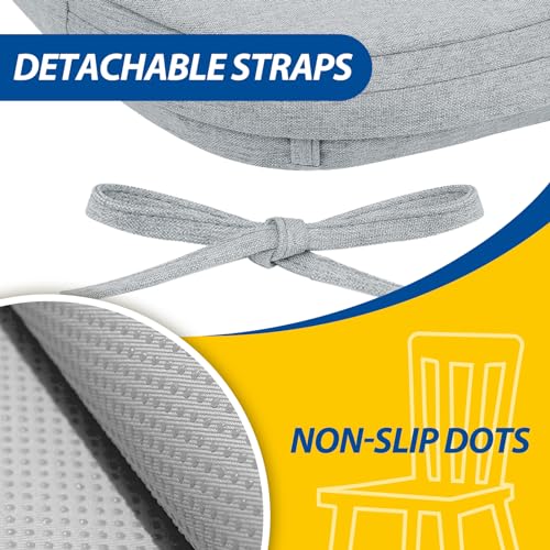 Image of AAAAAcessories D-Shaped Chair Cushions, 2 inch Thick Dining Chair Pads with Ties and Removable, Machine-Washable Cover, 17 inch x 16 inch, Set of 4, Gray
