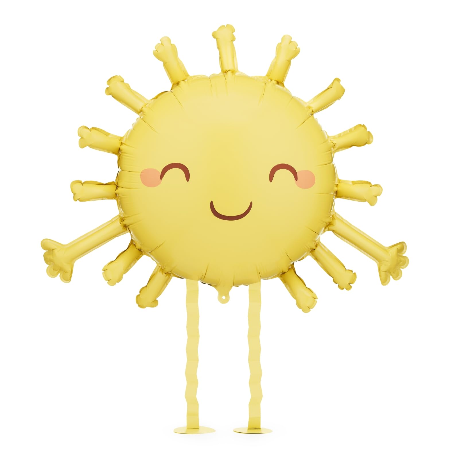 Running Foil Balloon Sun with Face - Yellow - Approx. 91 x 77 cm - Helium Balloon with Legs - Cute Decoration for Children's Birthday, Baby Shower & Summer Party
