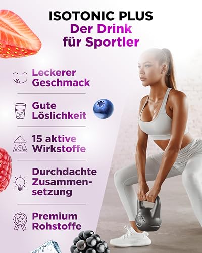 Isotonic Plus Drink - 1050g Isotonisches Getränkepulver – mit Kohlenydraten, Elektrolyten, Vitaminen und Maca - Hydration & Recovery Formel - vegan (Beeren Fruchtmix)