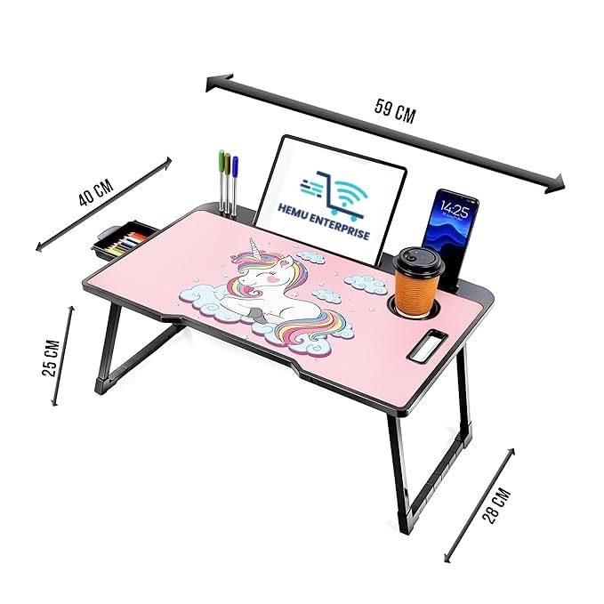 Image of Smart Multipurpose Foldable Laptop Table with Cup Holder, Study Table, Bed Table, Breakfast Table, Foldable and Portable /Ergonomic & Rounded Edges /Non-Slip Legs (uni)
