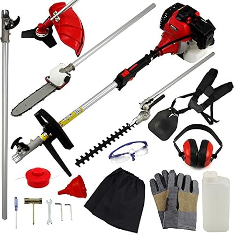 5 in 1 Strimmer Cordless / Petrol Hedge Trimmer / 52CC Garden Multi Function Tool, Chainsaw, Grass & Brush, Cutter, Cutting Strimming Outdoor Gardening | FREE Safety Equipment and FREE Tool Kit Cover