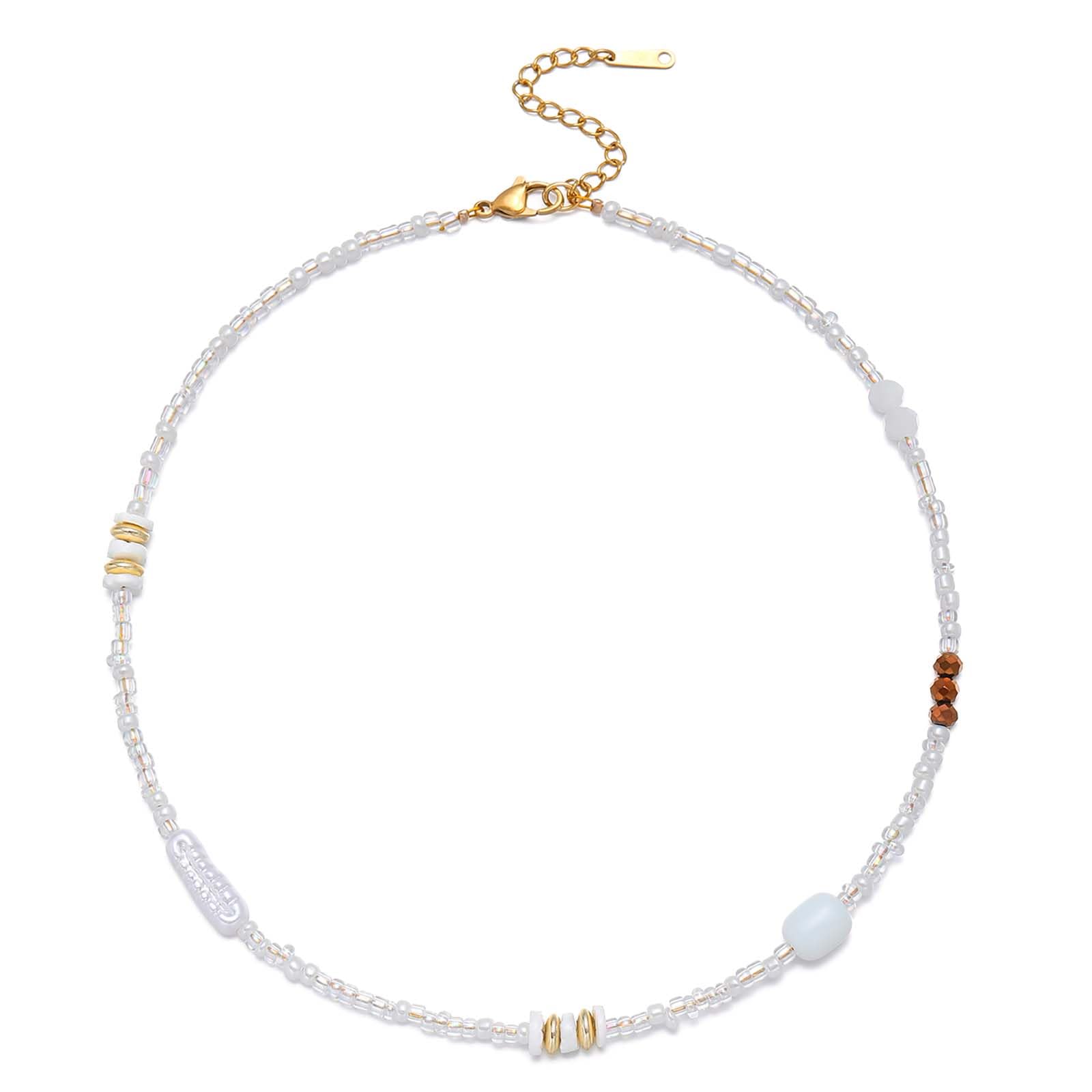 JURYLOO Beaded Choker Necklaces, Handmade Healing Crystal Stone Choker Colorful Bohemian Gemstone Necklaces Gold Summer Beach Choker Necklaces for