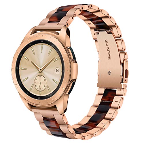 V-MORO Compatible Galaxy Watch 42mm Band Women,20mm Rose Gold Stainless Steel Strap with Tortoise Resin Bracelet Replacement Galaxy Watch 42mm SM-R810/Gear S2 Classic SM-R732/R735 Smartwatch