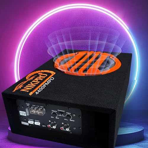 Image of NIKPRO Premium 8-Under Seat Subwoofer for Cars Active Bass Tube with 200 RMS Power and 4400 Watts Peak Built-in Amplifier for Deep Bass and Crystal Clear Audio in Sleek Black Design