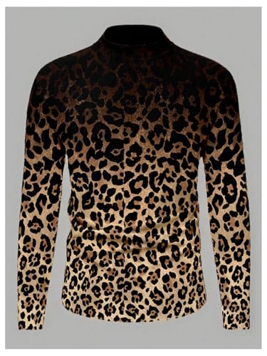 Men's Leopard Print Shirts Cheetah Long Sleeve Button Down Vintage Tee Shirt2