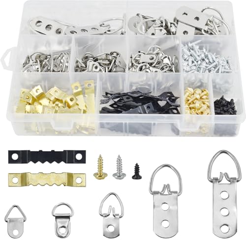 Image of 450pcs 7size Picture Hangers, D-Ring and Sawtooth Hangers Heavy Duty Assorted Kits with Screws for Picture Frame, Canvas Painting, Clock, Artwork Clipboard Hanging Wall Mounting
