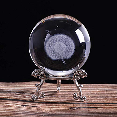 Speedy Panther 3D LöWenzahn Kristallkugel mit StäNder K9 Kristallkugel Fotografie Kugel Briefbeschwerer Ball FüR Geburtstag Wohnkultur (60MM Silber Ständer) Cover