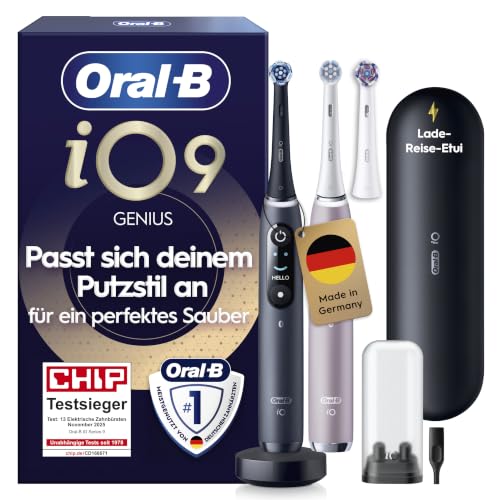 Oral-B iO Series 9 Elektrische Zahnbürste, Doppelpack, Schwarz/Rosa – Ansicht 1