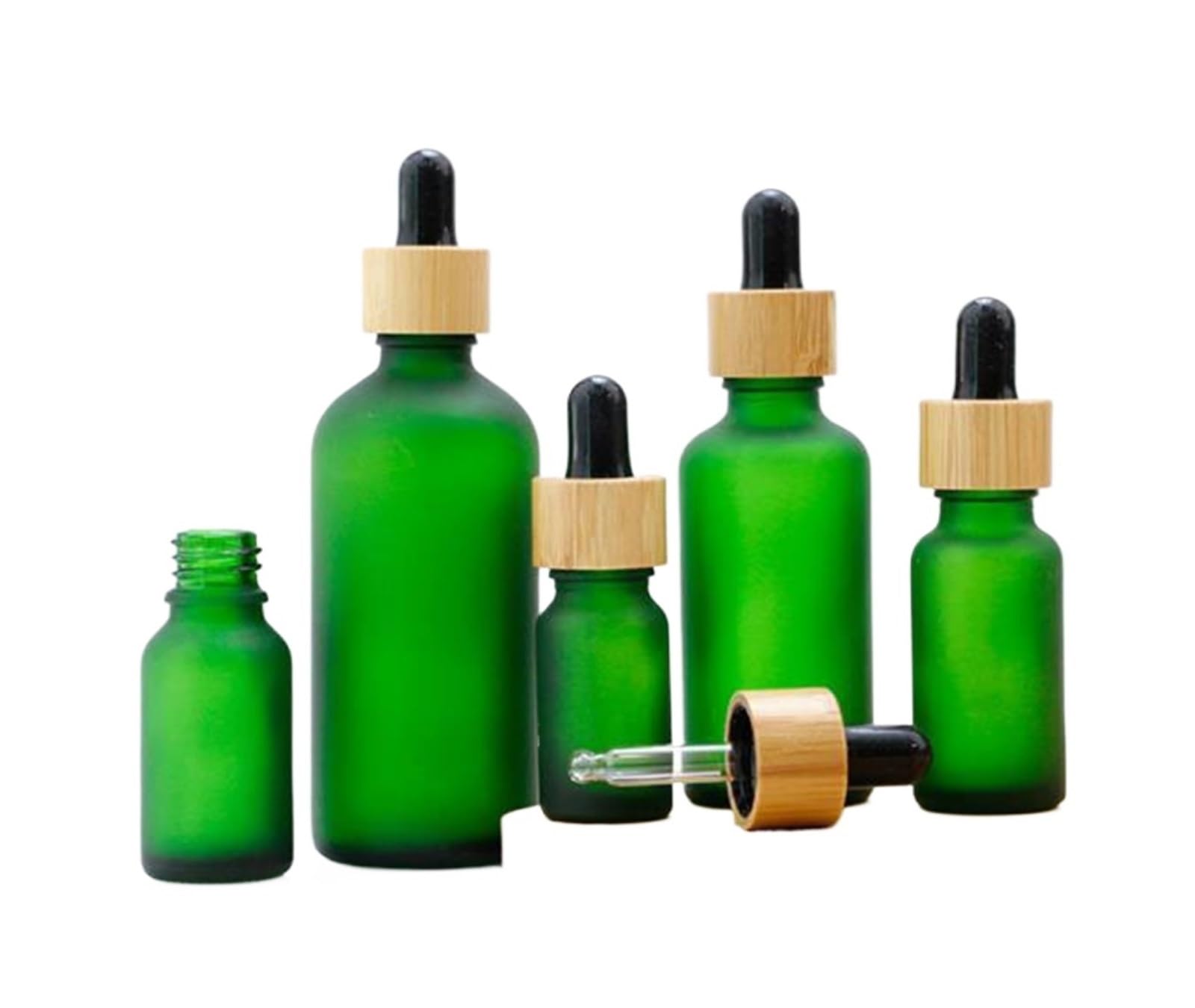 TRRYUIP Mini Pipette Dropper Bottle Frosted Dropper Glass Aromatherapy Liquid Bottles For Essential Massage Oil Pipette Refill Wood Lid(Frosted Green,Black top head,1x 20ml)