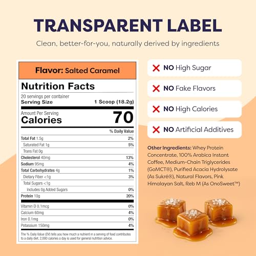 Image of Javvy Protein Iced Coffee - Premium Whey Protein & Iced Coffees, 100% Natural Cold Brew, Zero Artificial Flavors & Sweeteners, 80mg Caffeine, No Added Sugar, 20 Servings, Salted Caramel Discontinued