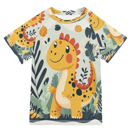 MNSRUU Toddler Boy Rash Guard Short Sleeve Swim Shirt Cartoon Dinosaurs Print Rashguard 5-6T Beach Shirts Quick Dry,89
