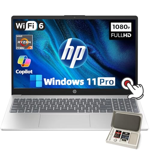 Image of HP 15.6 Flagship Touchscreen Laptop Computer - 15.6 inch Full HD • AMD Ryzen 7 7730U(up to 4.5 GHz) • HD Webcam • Win 11 pro • WiFi 6 • for Business & Student • w /Accessory • Silver (16GB RAM, 512GB SSD)
