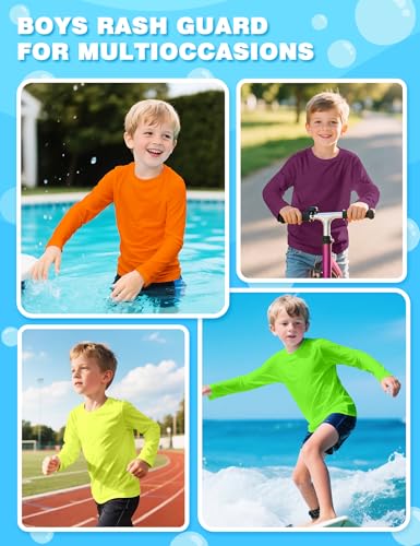 Image of Boys Rash Guard Swim Shirt Long Sleeve Shirts UPF 50+ Sun Shirt Quick Dry Fit Neon Tees Activewear for Kids Girls Youth 2-16Y
