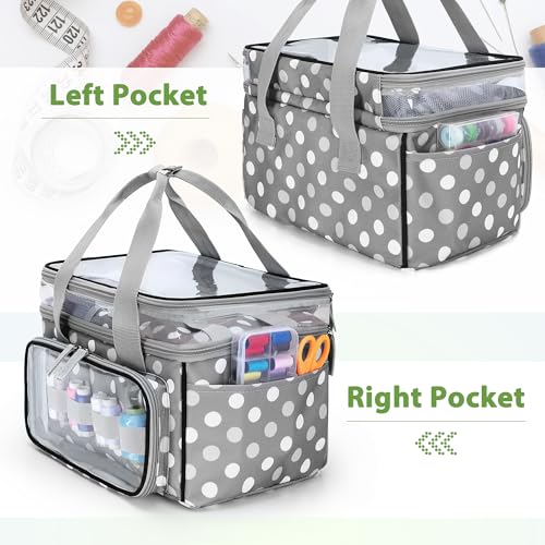 Image of LUXJA Double-Layer Sewing Storage Organizer with Transparent Compartment, Large Sewing Organizer Bag with Detachable Divider for Sewing Supplies (Bag Only), Polka Dots