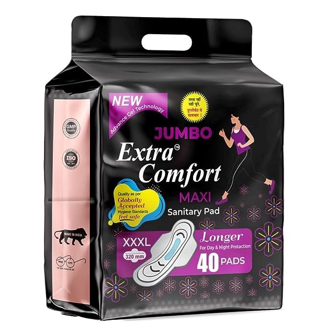 Jumbo Extra Comfort Maxi (sanitary pads) | XXXL (320mm) | New Of Advance Gel Technology Overnight Protection Sanitary Pads With Wings for Women (xxxl,Pack of 1 Total 40 Pads)…