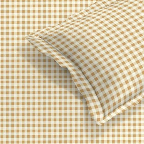 Image of MORADO Premium Glace Cotton 210 TC Double Bedsheet with 2 King Size Pillow Covers,90x100 Inches,Brown Check